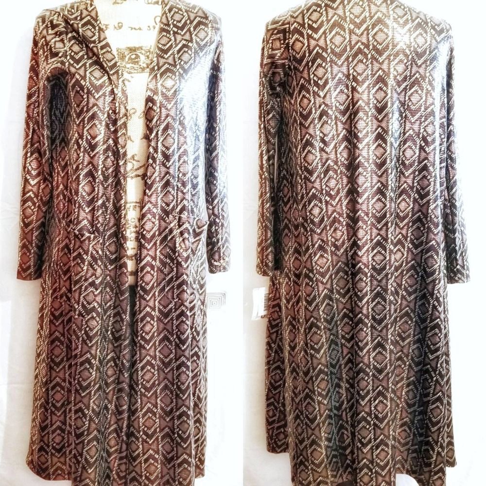 LuLaRoe Brown Sarah Metallic Aztec Chevron Cardigan